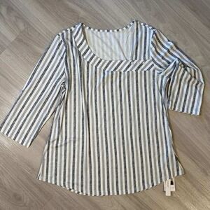 NO1 Striped Square Neck Top Womens L Long Sleeve Polyester Rayon Spandex